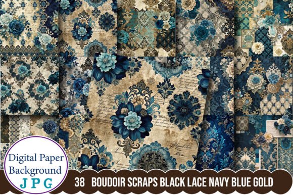 Download Boudoir Scraps Black Lace Navy Blue Gold - Boudoir Collection